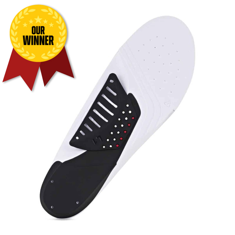 white shoe insole with a black heel and arch area