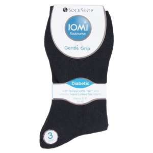 IOMI Gentle Grip Black Navy Grey FootNurse Men's Diabetic Socks (Pack of 3)