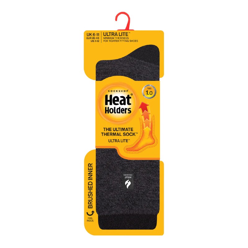 Heat Holders Ultra Lite Charcoal Men's Thin Thermal Socks (Pack of Three Pairs)